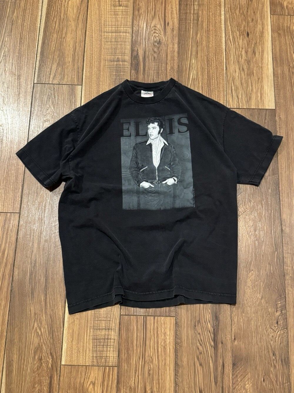 Vintage 90s Y2k Elvis Presley Rock Pop Black Band Short Sleeve Tshirt Size XL